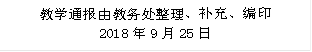 教学通报由教务处整理、补充、编印 2018年9月25日 